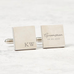 Wedding Gift for Groomsman Personalised Cufflinks with Initials and Date Custom Wedding Role Keepsake for Groomsmen or Best Man
