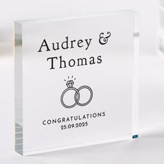 Wedding or Engagement Gift for Her Him Couple Acrylic Plaque Personalised Newlywed Gift Names Date Keepsake for Anniversary Wife Girlfriend