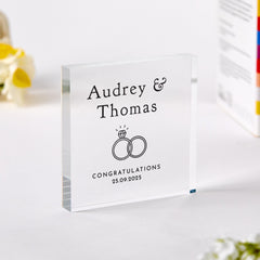 Wedding or Engagement Gift for Her Him Couple Acrylic Plaque Personalised Newlywed Gift Names Date Keepsake for Anniversary Wife Girlfriend
