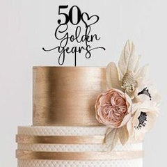 Wooden 50th Golden Years Cake Topper / Golden Anniversary Birthday Custom Anniversaries Decor GY78