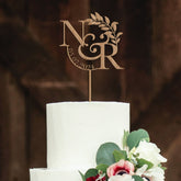 Wooden Wedding or Engagement Cake Topper with a Date and Initials Anniversary Engagement Wood Decor Bridal Shower