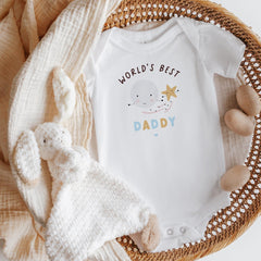 World's Best Daddy Baby Bodysuit or Bib “ Cute Star & Moon Design “ Special New Dad Father's Day Birthday Gift “ Keepsake from Baby Outfit