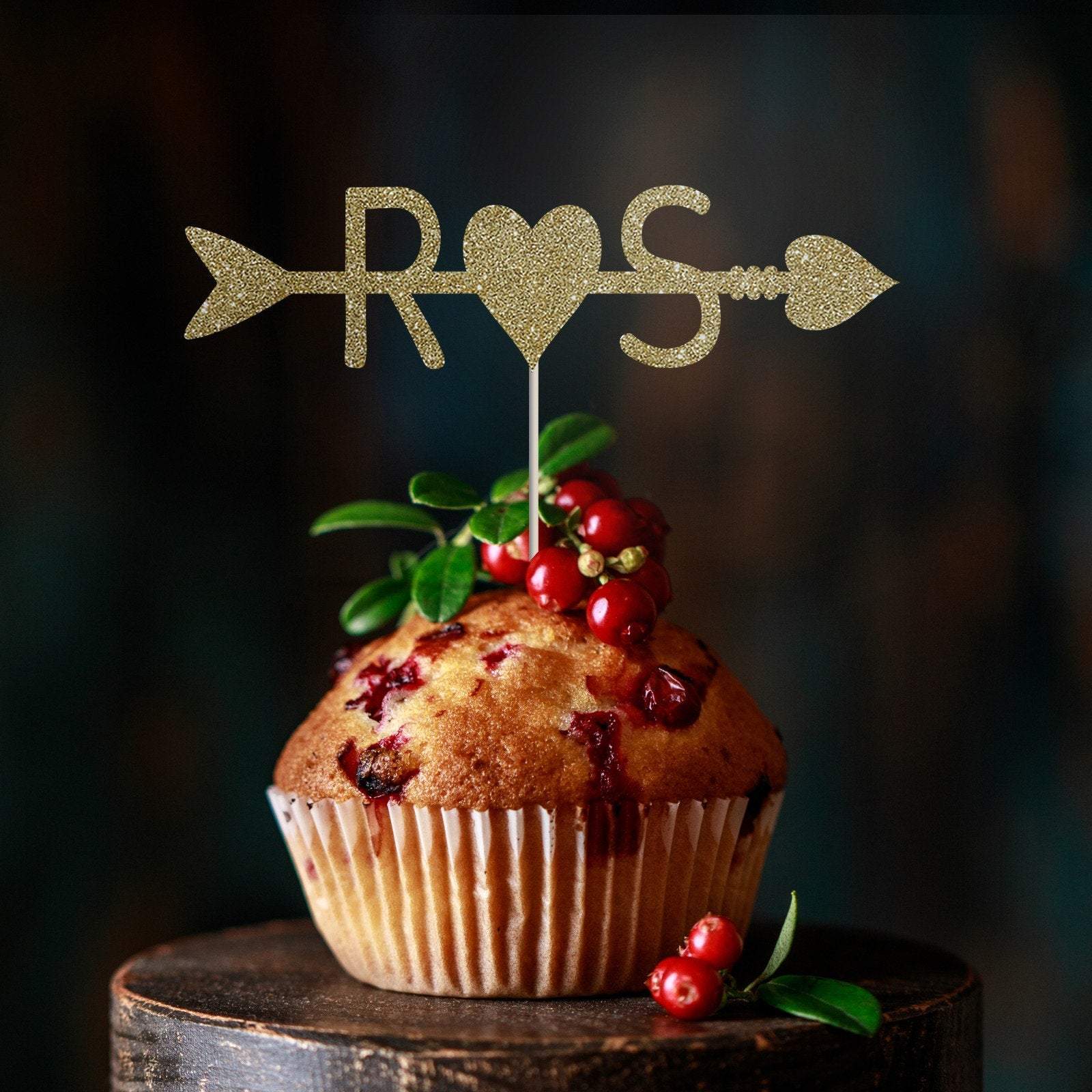 12 x Couple Initials cupcake topper with heart, Wedding decor