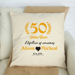50 golden years cushion cover, Personalised wedding anniversary gift