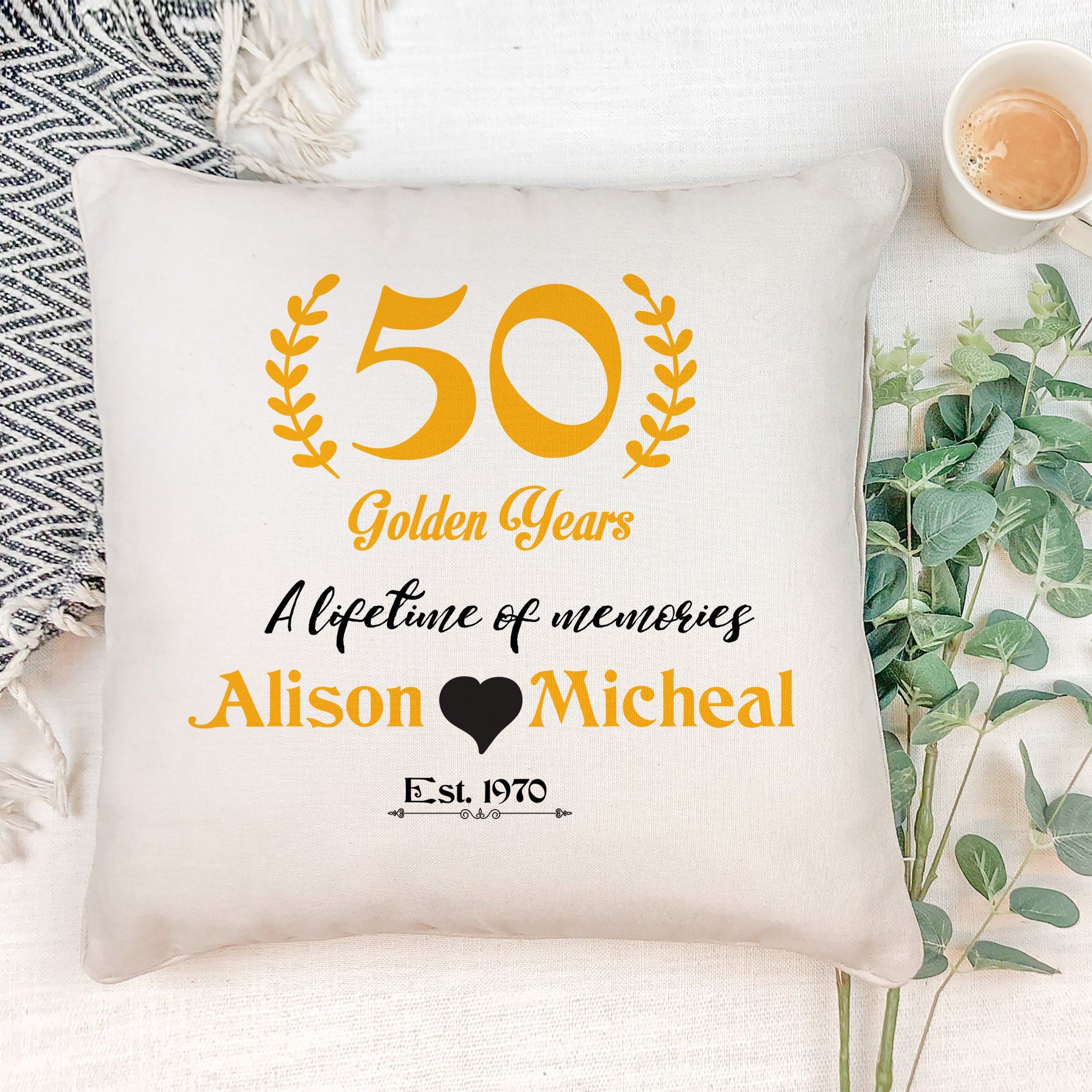 50 golden years cushion cover, Personalised wedding anniversary gift