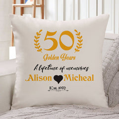 50 golden years cushion cover, Personalised wedding anniversary gift
