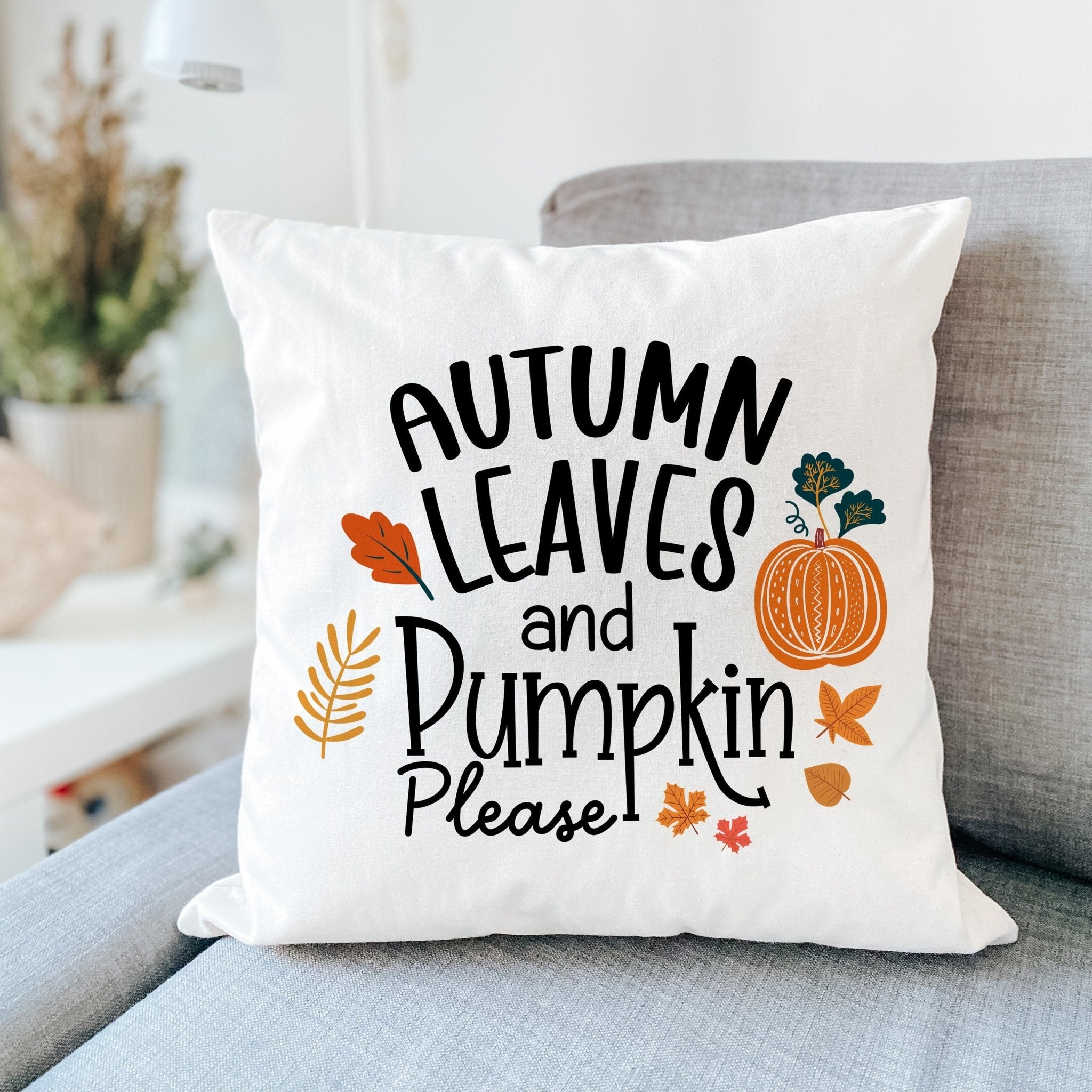 Autumn Leaves And Pumpkin Please Cushion, Autumn Home Decor, Fall Throw Pillow
