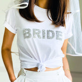 Bride T-Shirt With Sparkly Rhinestone Letters, Bridal Shower Engagement Gift, Bride To Be Shirt