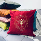 Bumble Bee Velvet Cushion , Gold foil print, Housewarming, Christmas gift for her