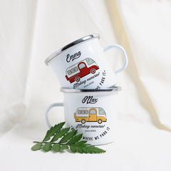 Campervan Enamel Camp Mug, Personalised camper van gift , His and hers