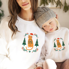 Cat With Santa Hat Christmas Jumper, Unisex Adult & Kids Sizes, Cat Owner Gift, Matching Family