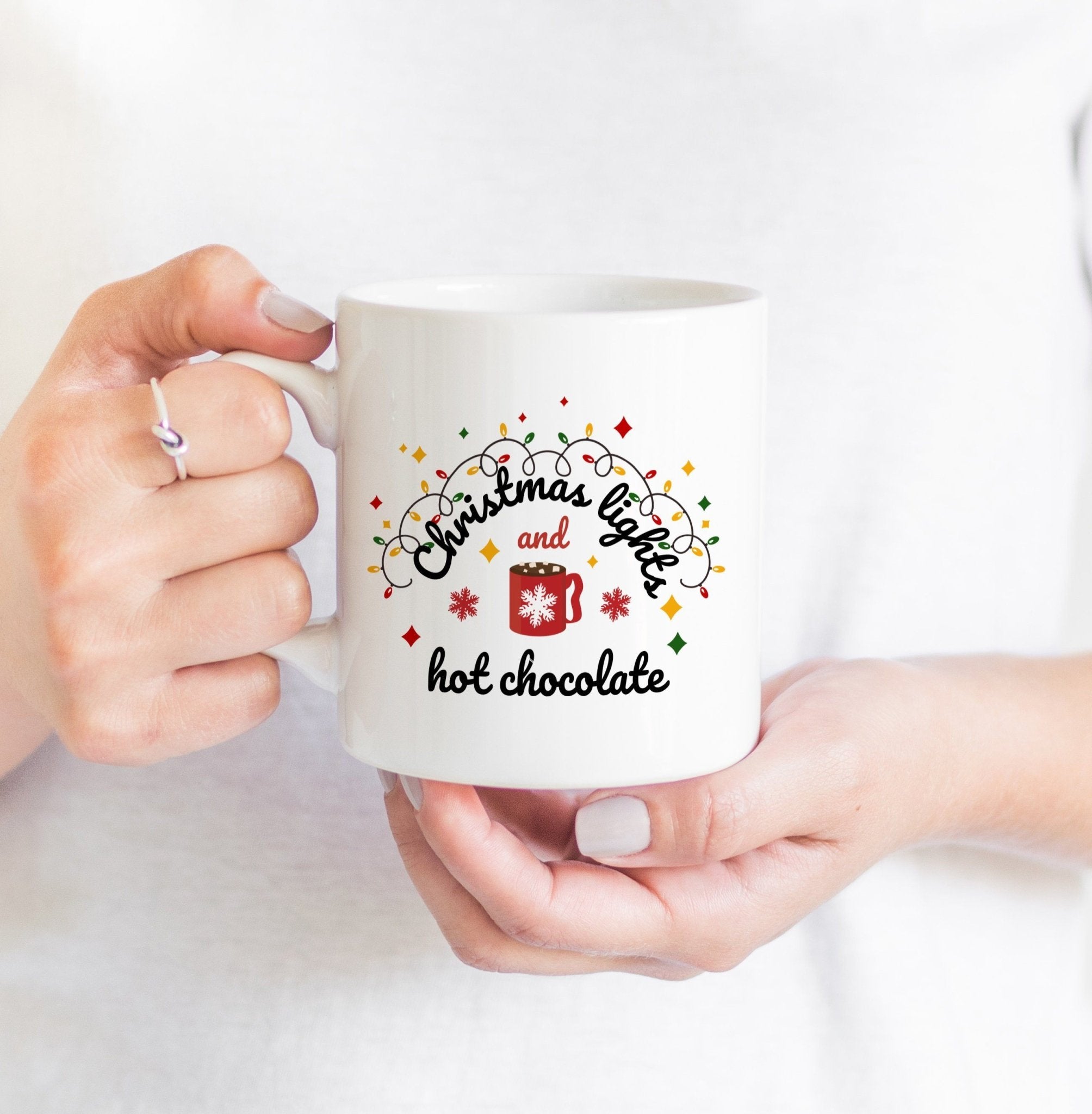 Christmas lights and hot chocolate mug, Christmas gift for her and him