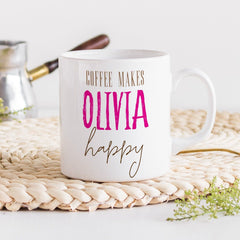 Coffee makes happy mug, Personalised mug with name , Gift for Coffee Lover him or her