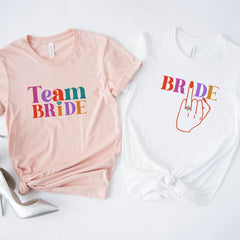 Colourful Bride and team ring finger T-shirt Diamond Funny Bridal Hen Bachelorette Party Top Bride