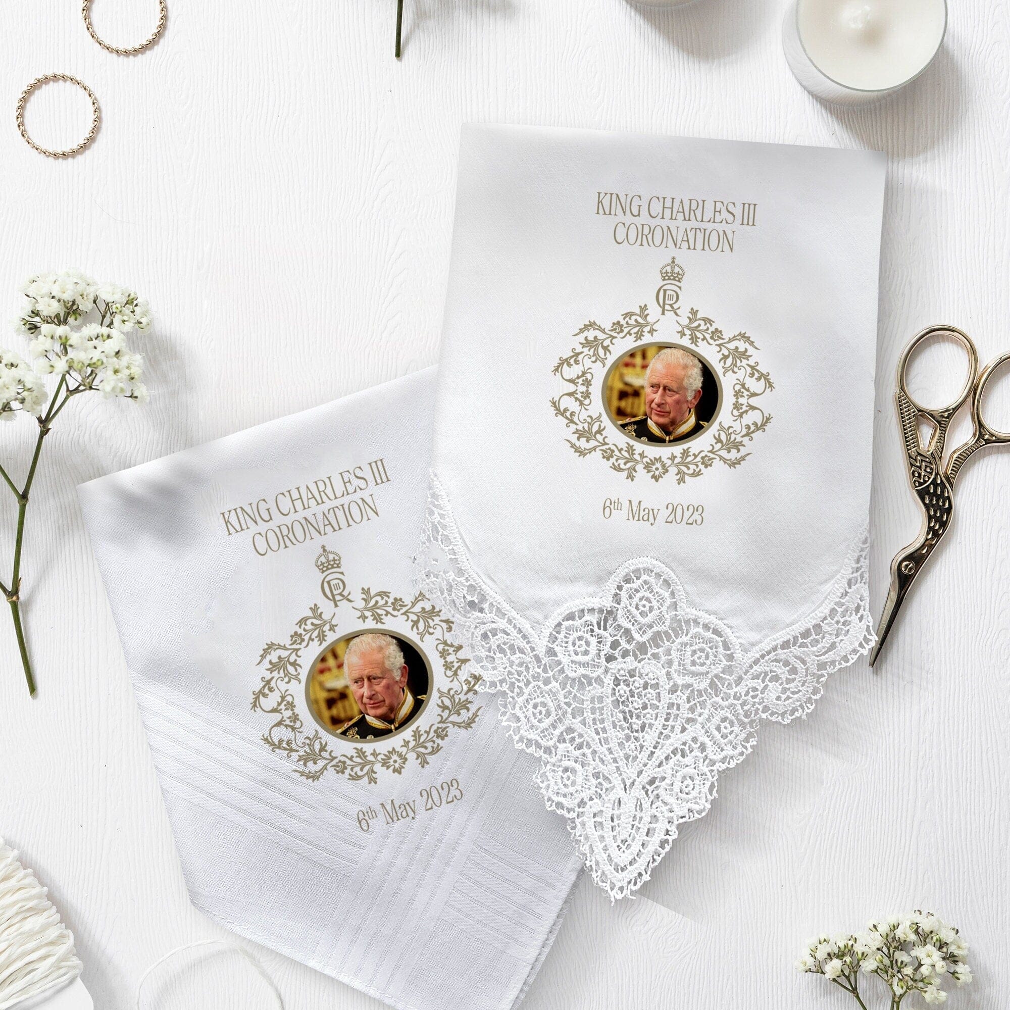 Coronation handkerchief, HM King Charles III gift for her him, God save the king souvenir