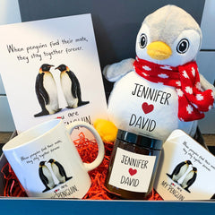 Couple gift set Personalised Romantic Valentine's Day gift with names Love card mug candle coaster toy