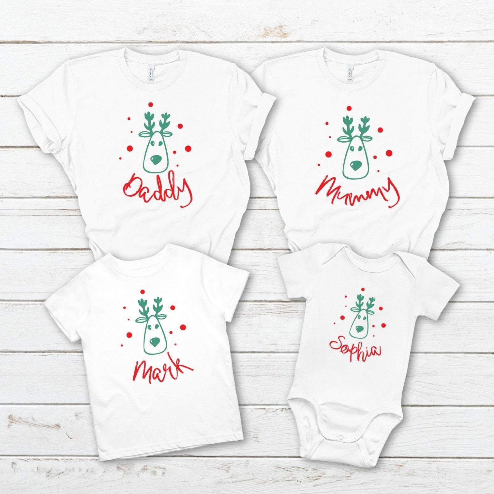 Cute Matching Family Christmas T-Shirts, Reindeer Christmas Pyjamas Top , Christmas Tshirts