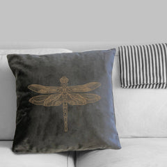 Decorative Velvet Cushion, Butterfly Dragonfly Scorpion Spider Gold foil print, Throw Pillow