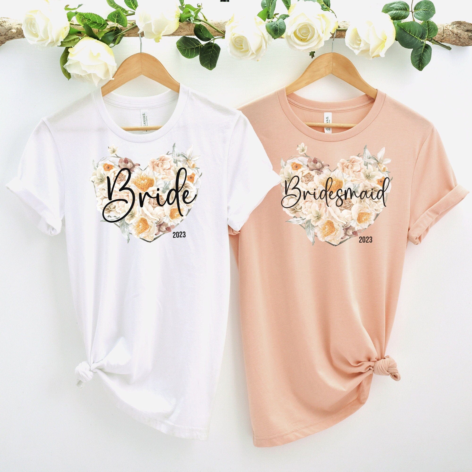 Floral Bride And Team Bride T-Shirt, Bridal Party, Hen Bachelorette Party Top, Bridesmaid Maid Of Honour