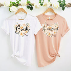 Floral Bride And Team Bride T-Shirt, Bridal Party, Hen Bachelorette Party Top, Bridesmaid Maid Of Honour