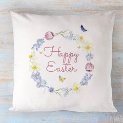 Flower basket cushion, Easter decor, Spring concept decoration, Bunny, flowers basket, Happy Easter pillow cover