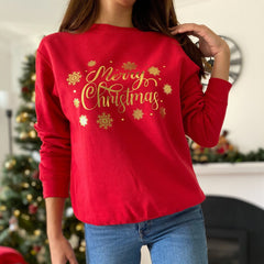 Gold Foil Merry Christmas sweatshirt Eco - sustainable Xmas Jumper adult and kids
