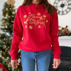 Gold Foil Merry Christmas sweatshirt Eco - sustainable Xmas Jumper adult and kids
