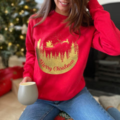 Gold Foil Merry Christmas sweatshirt Eco - sustainable Xmas Jumper adult and kids Santa Reindeer