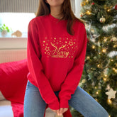 Gold Foil Merry Christmas sweatshirt with reindeer antlers Eco - sustainable Xmas Jumper adult and kids