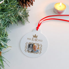 In Memory Of Queen Elizabeth 1926 - 2022 Christmas Flat Metal Bauble, The Queen'S Commemorative Keepsake