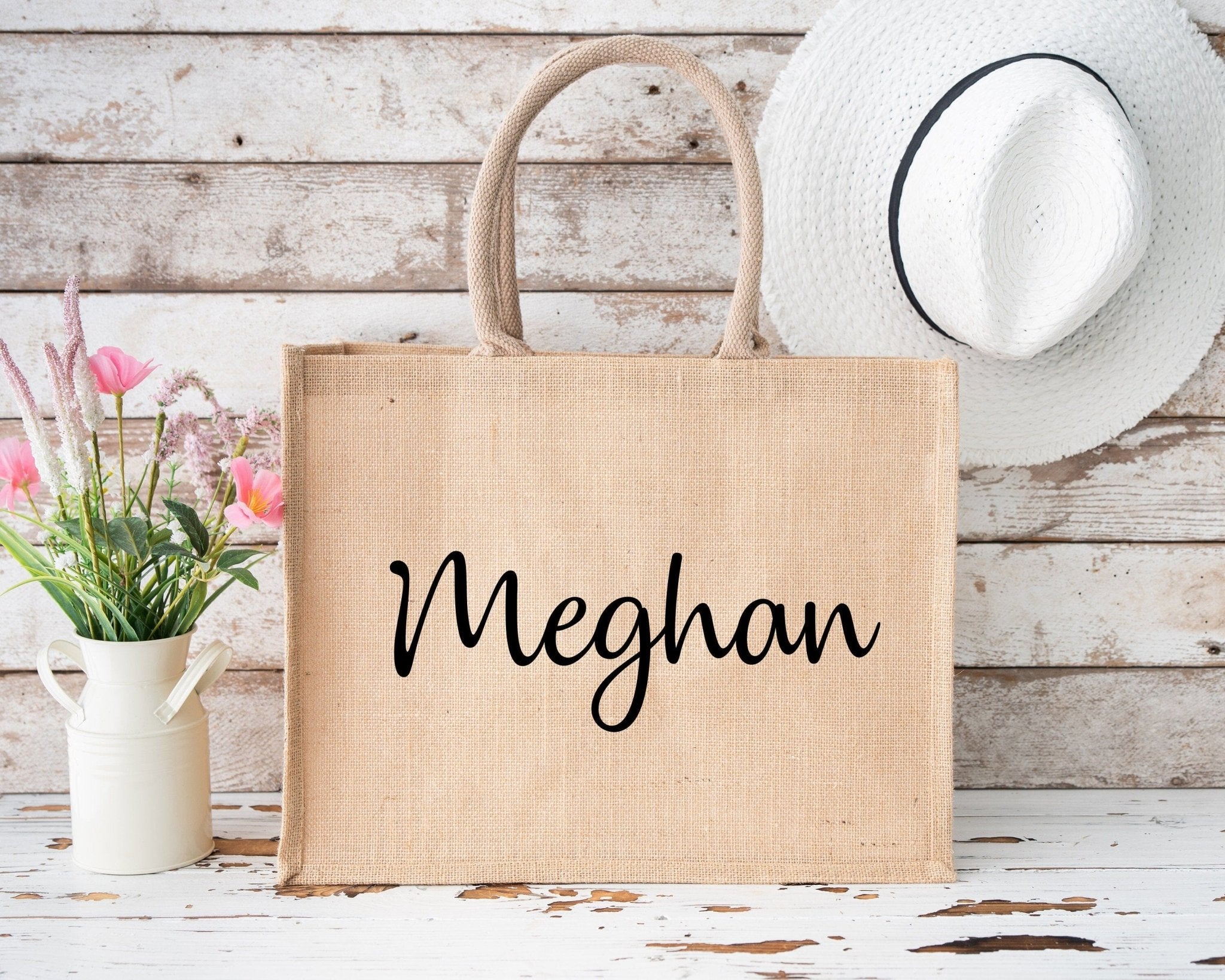 Jute Tote Bag w Name, Personalised gift for Her, Birthday Gift Christmas Gift Wedding Gift