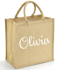 Jute Tote Bag w Name, Personalised gift for Her, Birthday Gift Christmas Gift Wedding Gift