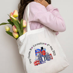 King Charles Coronation tote bag, Coronation shopping bag, Union Jack keepsake