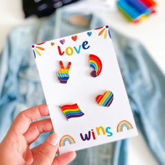 LGBT Pride pin SET of 4, Rainbow flag badge, Lesbian Gay Bisexual Trans Queer Enamel Metal Button