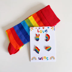 LGBT Pride pin SET of 4, Rainbow flag badge, Lesbian Gay Bisexual Trans Queer Enamel Metal Button