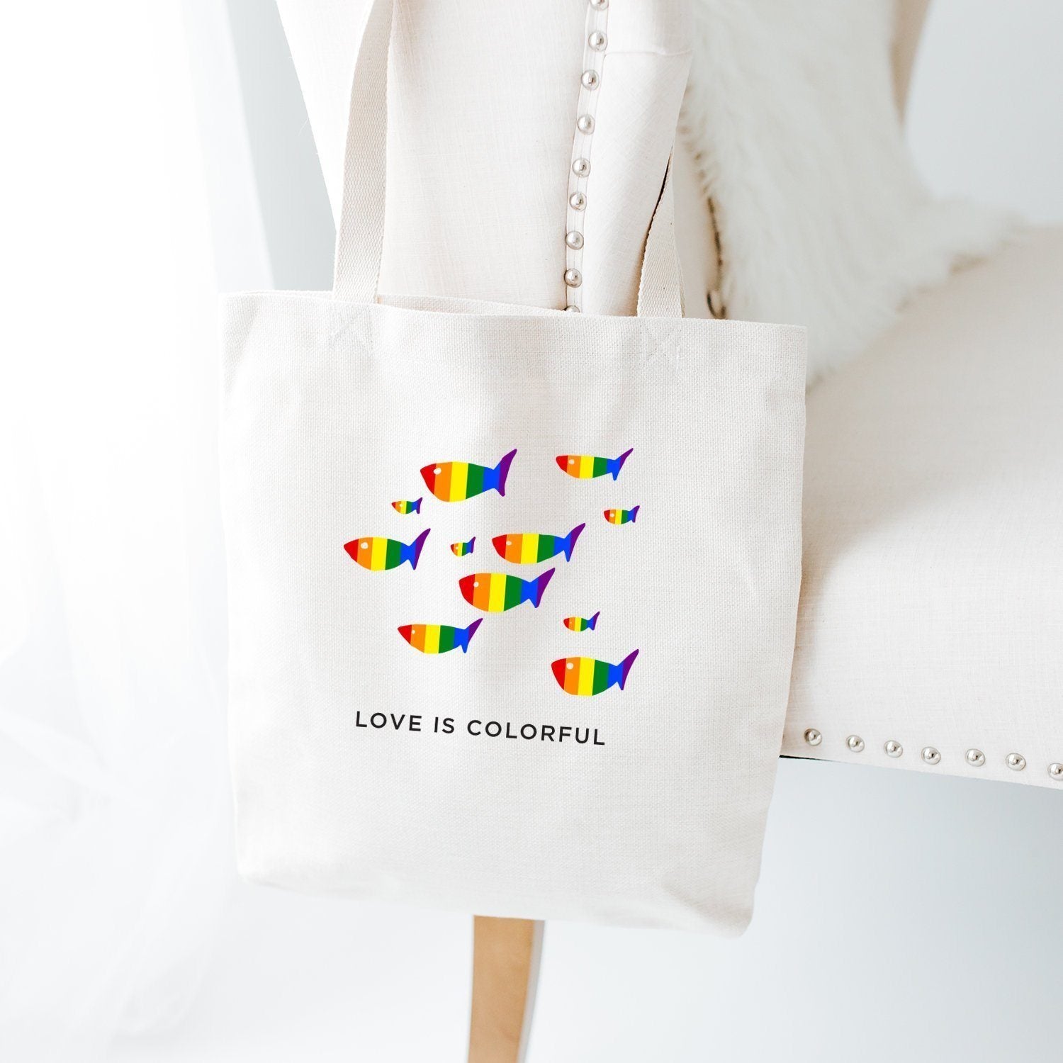 Love Is Colorful Tote Bag, Lgbt Flag Colors, Tote Bag For Gay Pride