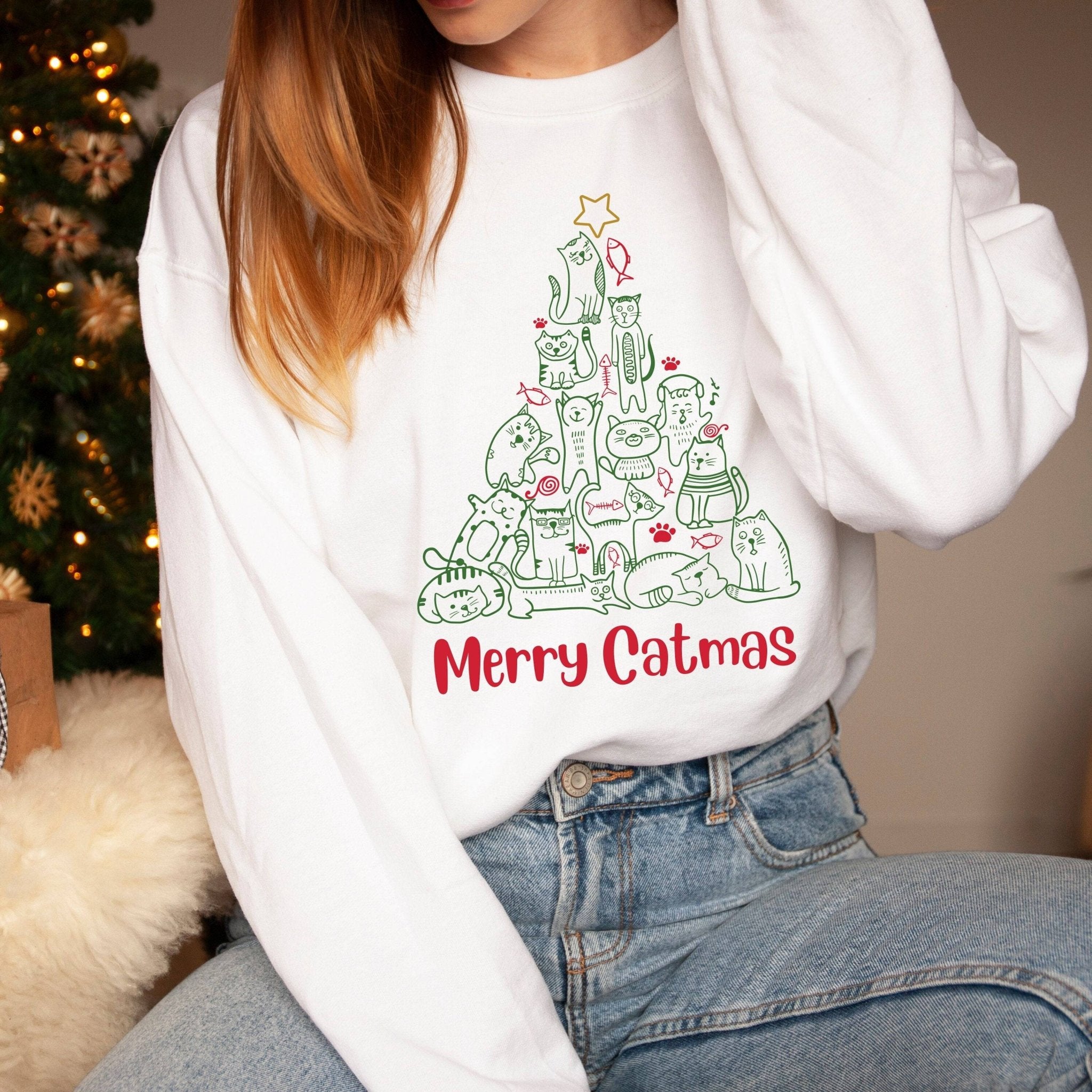 Merry Catmas Christmas tree jumper, Unisex Adult & Kids sizes, Cat owner gift