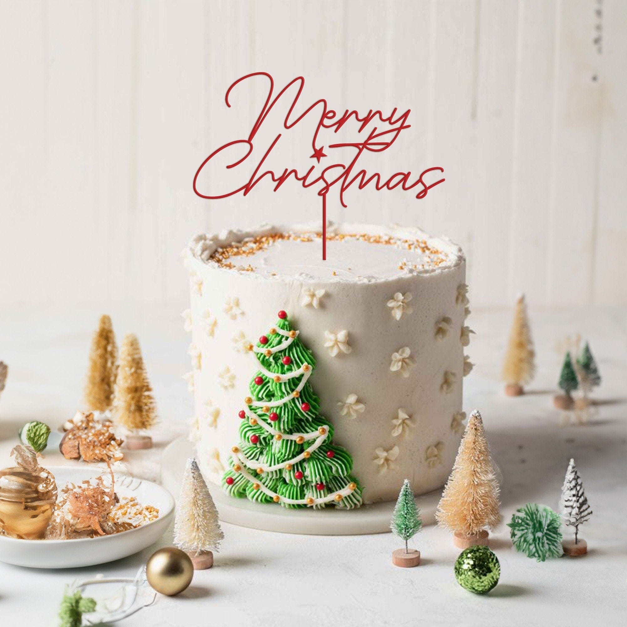 Merry Christmas Cake Topper, Christmas Cake Decoration, Xmas Table Décor
