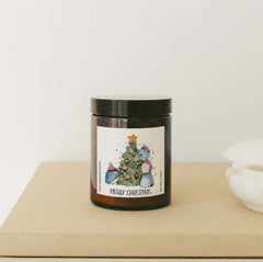 Merry Christmas Scented Candle with Cute Little Penguins w Christmas Tree