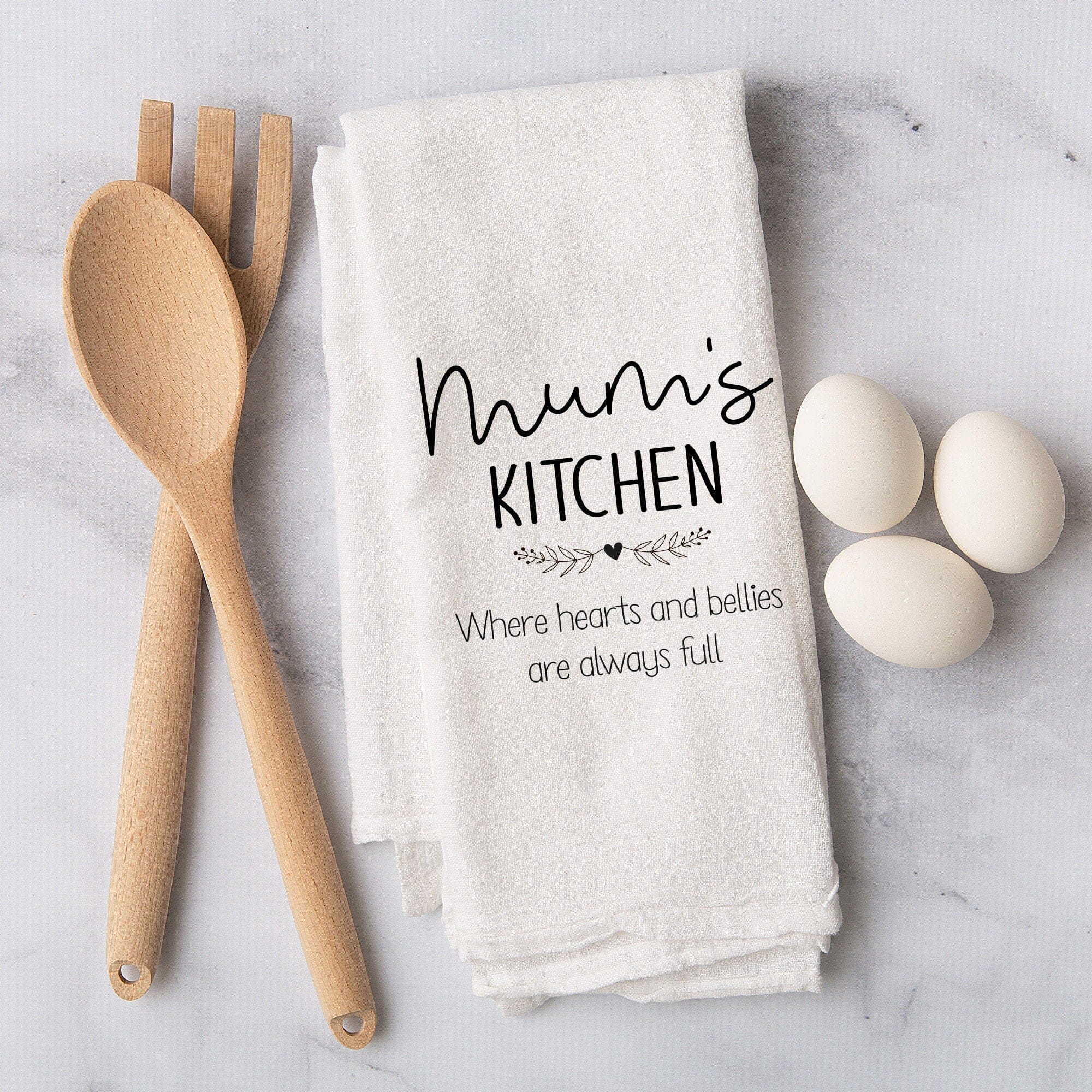 Mum'S Kitchen Tea Towel, Where Hearts And Bellies Are Full, Mother'S Day Gift For Mummy Grandma Nanny