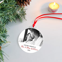 Our First Christmas as Mr and Mrs Ornament with a Photo, 1st Xmas Tree Decor with Names