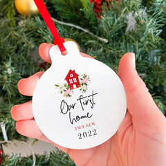 Our First Home Christmas Ornament With Postcode, Personalised New Home Xmas Décor