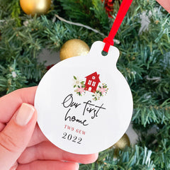Our First Home Christmas Ornament With Postcode, Personalised New Home Xmas Décor