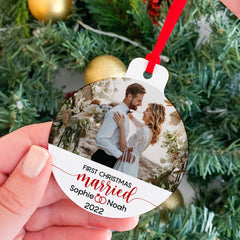 Personalised 1 Christmas as married ornament with a photo, Mr and Mrs Christmas Tree Decor with Names