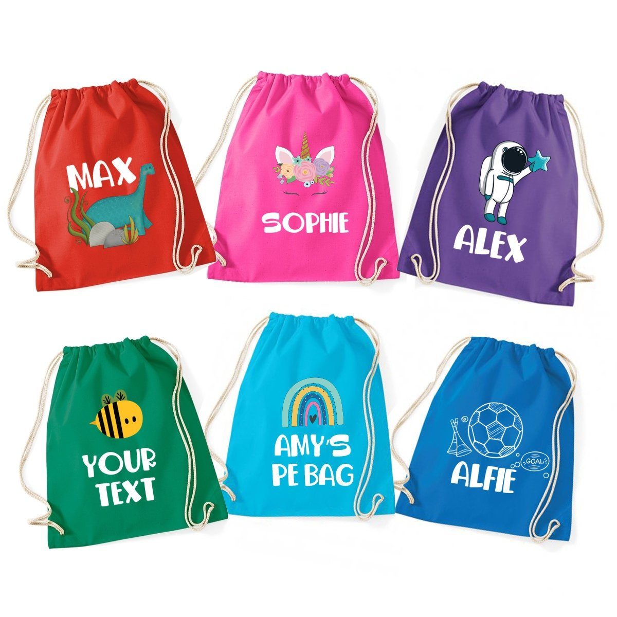Personalised 100% cotton PE bag with kids name, Back to school, Swimming kit