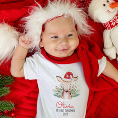 Personalised 1st Christmas kids name t-shirt and bodysuit, Animals First Xmas boy girl top