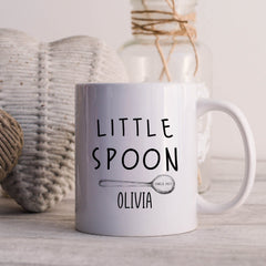 Personalised big spoon little spoon matching mug with couple names Valentine's Day gift
