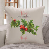 Personalised birth flower cushion, December birth flower holly, Floral design birthday