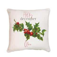Personalised birth flower cushion, December birth flower holly, Floral design birthday