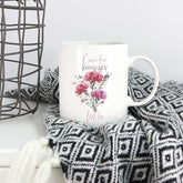 Personalised birth flower mug, January birth flower Carnation, Floral design birthday gift